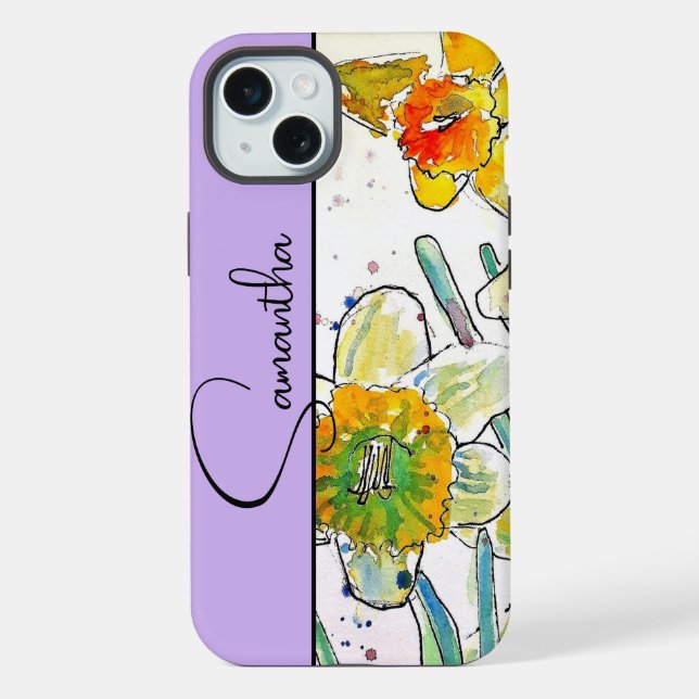 Yelow Daffodil Watercolor Daffodils Floral Flower iPhone Case (Back)