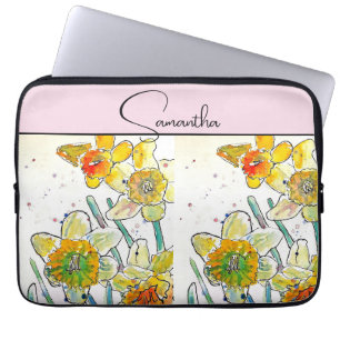 Yelow Daffodil Watercolor Daffodils Floral Flower Laptop Sleeve