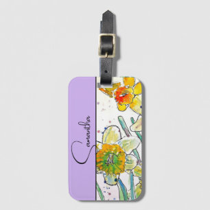 Yelow Daffodil Watercolor Daffodils Floral Flower Luggage Tag