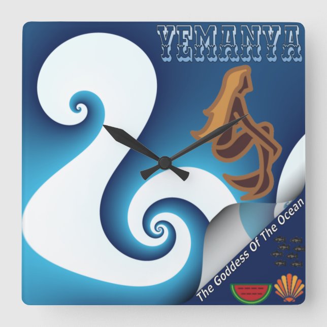 Yemanya Goddess Of The Ocean Square Wall Clock (Front)