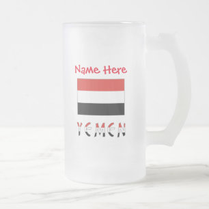 Yemen and Yemeni Flag Red Personalisation Frosted Glass Beer Mug