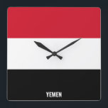 Yemen Flag Dazzling Patriotic Square Wall Clock<br><div class="desc">Yemen Flag Dazzling Patriotic Square Wall Clock in the colours and the elements of the Yemen national flag covering the front of the clock. National flag colours are complemented with the text "Yemen" on the bottom. Text is fully customisable using "Customise it!" feature. Feel free to change it, remove it...</div>