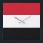 Yemen Flag Square Wall Clock<br><div class="desc">The Yemen flag is a horizontal triband. The used colors in the flag are red,  white,  black. The proportion of the Yemen flag is 2:3. The Flag of Yemen was adopted in 1990. The first use of the current flag design was in 1990.</div>