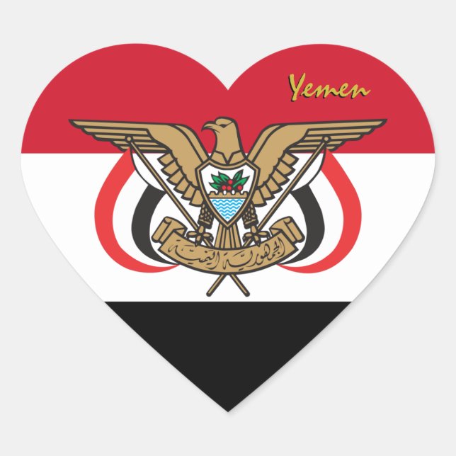 Yemen Heart Sticker, Patriotic Yemeni Flag Heart Sticker (Front)