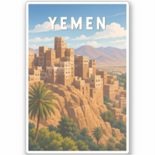 Yemen Illustration Travel Art Vintage