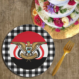 Yemen Plate, buffalo plaid & Yemeni Flag Paper Plate