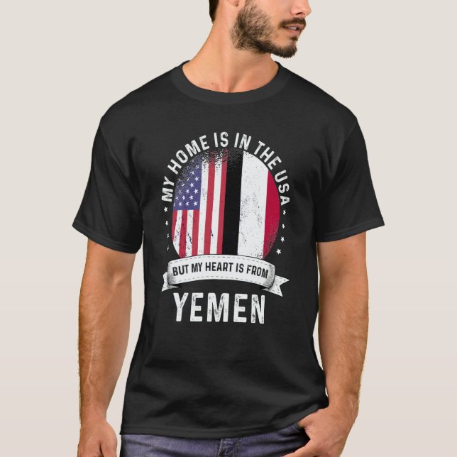 Yemeni American Patriot Grown Proud Home USA Flags T-Shirt (Front)