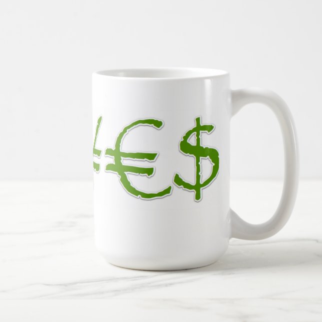 Yen, Euro, Dollar ¥€$ Currency Mug (Right)