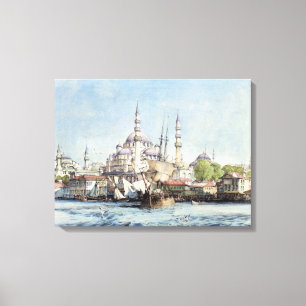 Yeni Jami and St. Sophia from the Golden Horn, pla Canvas Print