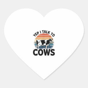 Yep I Talk To Cows Funny Vintage Dairy Farmer Cow Heart Sticker