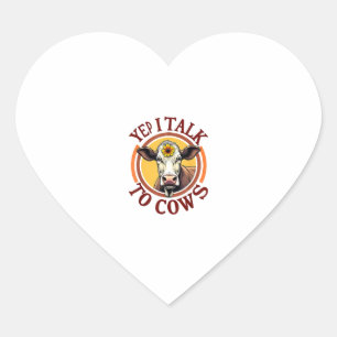 Yep I Talk To Cows Funny Vintage Dairy Farmer Cow Heart Sticker