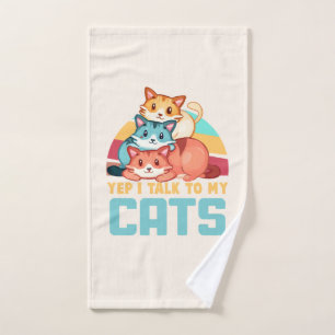 Yep, I Talk to My Cats–Adorable Trio Cat Design  2 Bath Towel Set