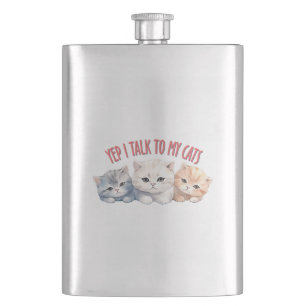 Yep, I Talk to My Cats – Adorable Trio Cat Design Hip Flask