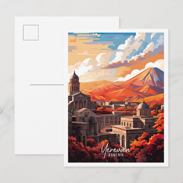 Yerevan Armenia Art Vintage Travel Illustration Postcard (Front/Back)