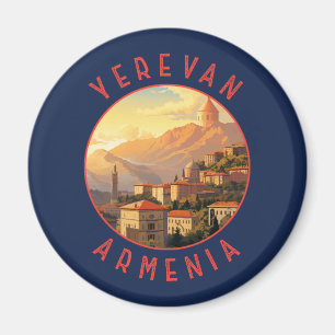Yerevan Armenia Retro Distressed Circle Magnet