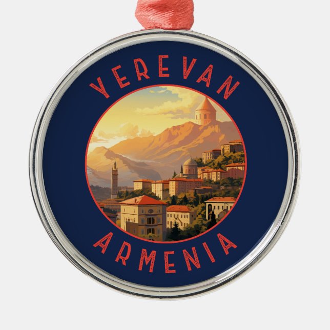 Yerevan Armenia Retro Distressed Circle Metal Tree Decoration (Front)