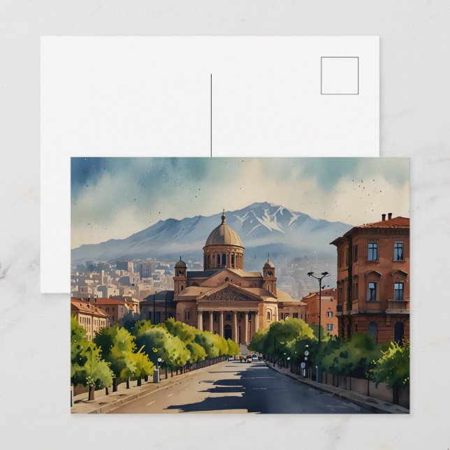 Yerevan watercolor art postcard (Front/Back)