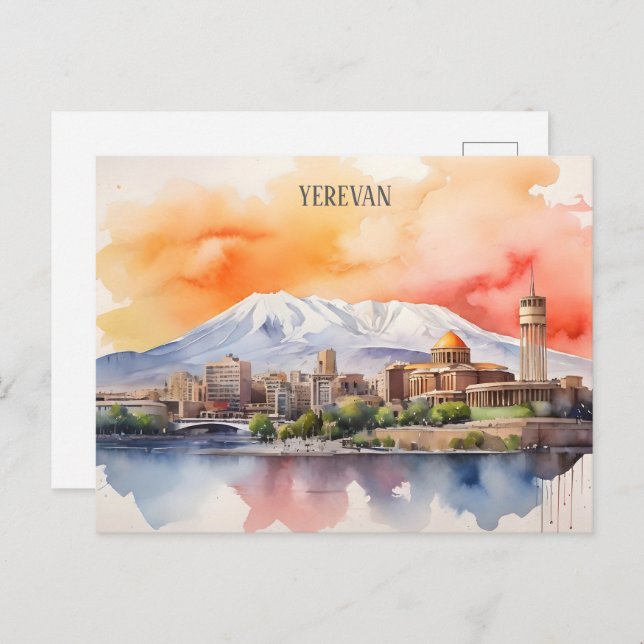 Yerevan watercolor art postcard (Front/Back)