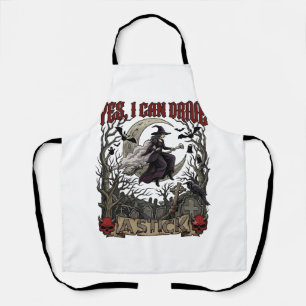 Yes Can Drive Stick Witch Graveyard Halloween_1 Apron