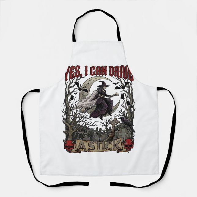 Yes Can Drive Stick Witch Graveyard Halloween_1 Apron (Front)