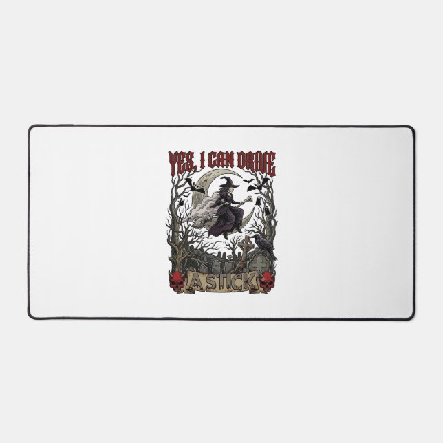Yes Can Drive Stick Witch Graveyard Halloween_1 Desk Mat (Front)