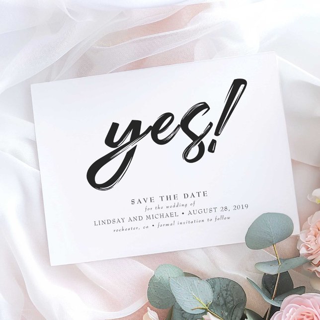 Yes! Funny and Modern Save the Date Postcard (Yes! Bold Minimalist Fun Save The Date Postcard)