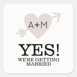 YES Getting Married Heart with Arrow Wedding Square Sticker