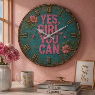 Yes Girl You Can Motivational Feminis Large Clock