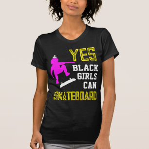 YES GIRLS CAN SKATEBOARD Afro Skater Girl T-Shirt