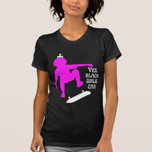 YES GIRLS CAN SKATEBOARD Black Skater Girl T-Shirt