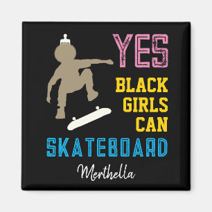 YES GIRLS CAN SKATEBOARD Retro Afro Skater Girl Magnet
