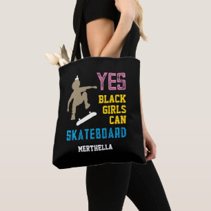 YES GIRLS CAN SKATEBOARD Retro Afro Skater Girl Tote Bag