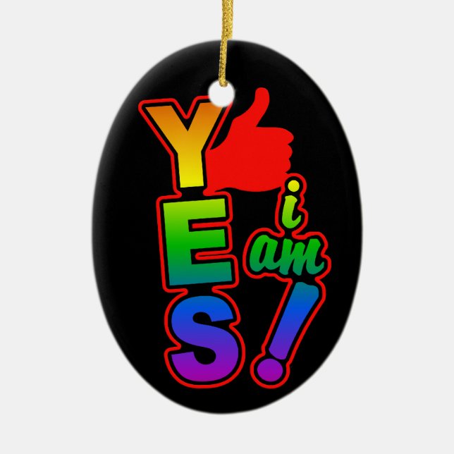 YES I AM ornament, customise Ceramic Tree Decoration (Front)