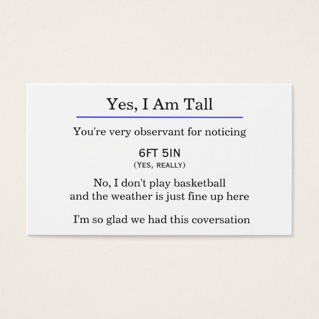 "Yes, I am tall" card (Front)