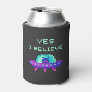 Yes I Believe Alien Flying UFO Spaceship Pixel Art Can Cooler