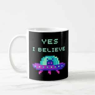Yes I Believe Alien Flying UFO Spaceship Pixel Art Coffee Mug