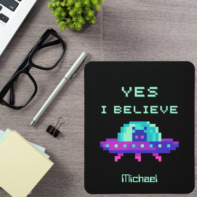 Yes I Believe Alien Flying UFO Spaceship Pixel Art Mouse Mat (Creator Uploaded)