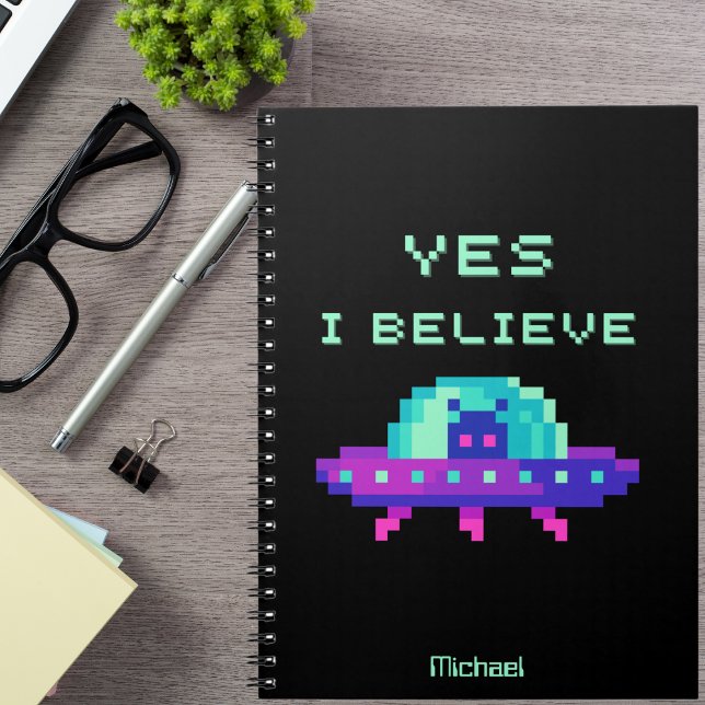 Yes I Believe Alien Flying UFO Spaceship Pixel Art Notebook (Creator Uploaded)