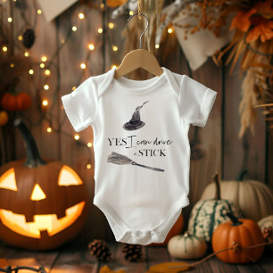 Yes I Can Drive A Stick Fun   Happy Halloween Baby Bodysuit