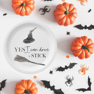 Yes I Can Drive A Stick Fun   Happy Halloween Paper Plate