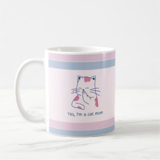 Yes, I'm a Cat Mum Pink & Blue Striped Coffee Mug