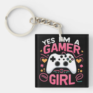 Yes I'm A Gamer Girl: Pink & White Controller Key Ring