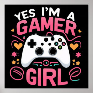 Yes I'm A Gamer Girl: Pink & White Controller Poster