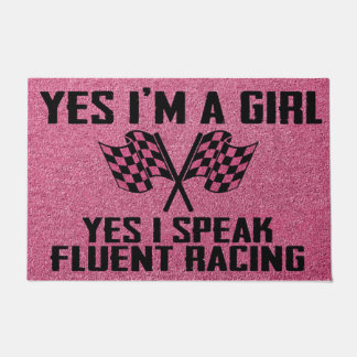 Yes I'm A Girl, Pink Racing  Doormat