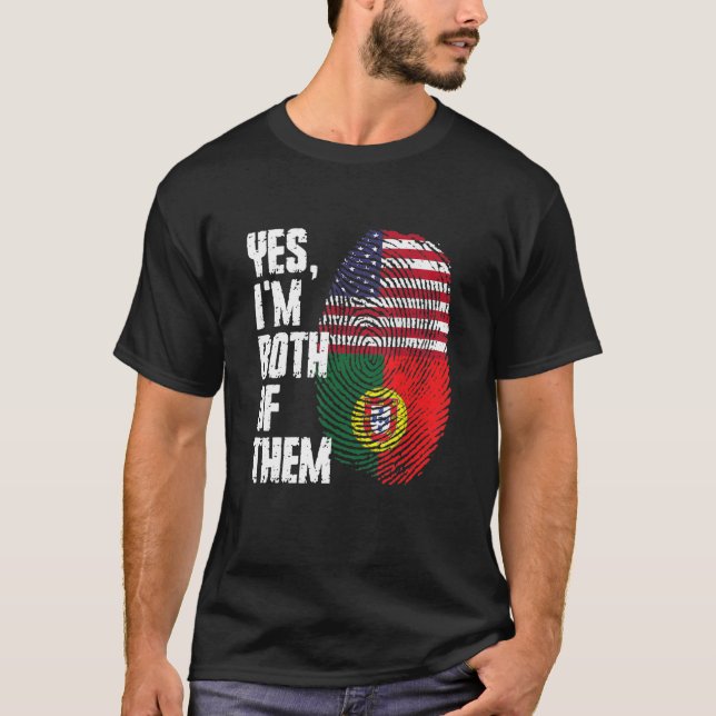 Yes I'm Both Of Them Portugal American Flag Finger T-Shirt (Front)