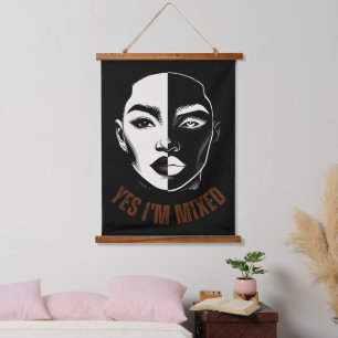 YES, I'M MIXED – Split Face Wall Tapestry Art