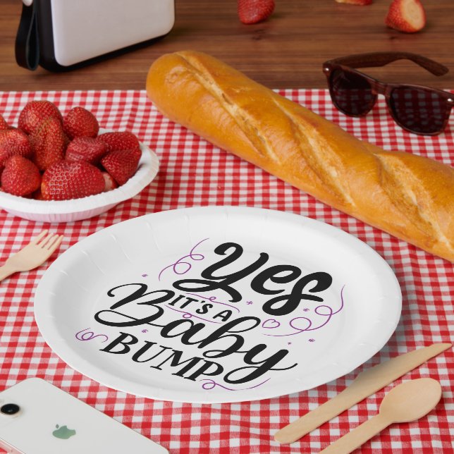 Yes It's A Baby Bump - Pregnancy Announcement Paper Plate (Picnic)