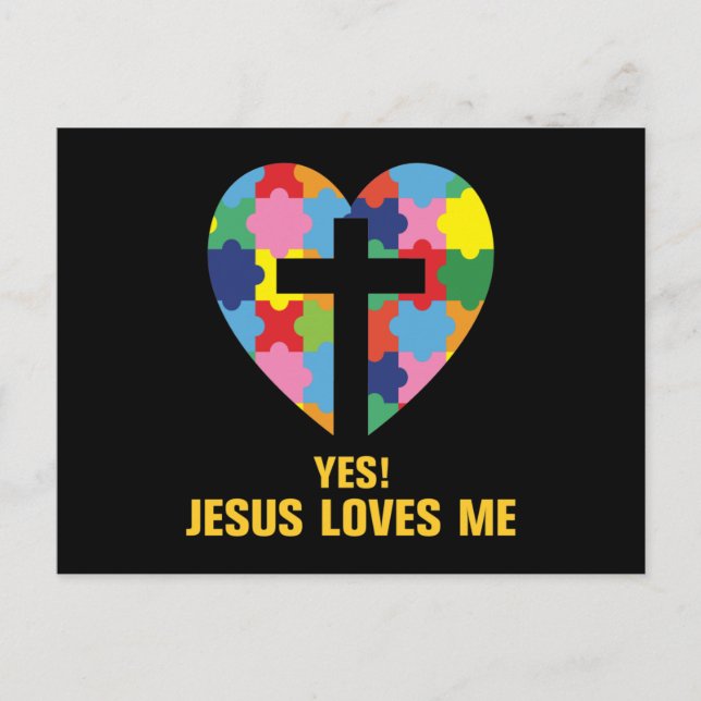Yes, Jesus Loves Me Autism Heart Invitation Postcard (Front)