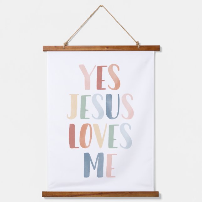 Yes Jesus Loves Me Rainbow Nursery Decor Hanging Tapestry (Front)