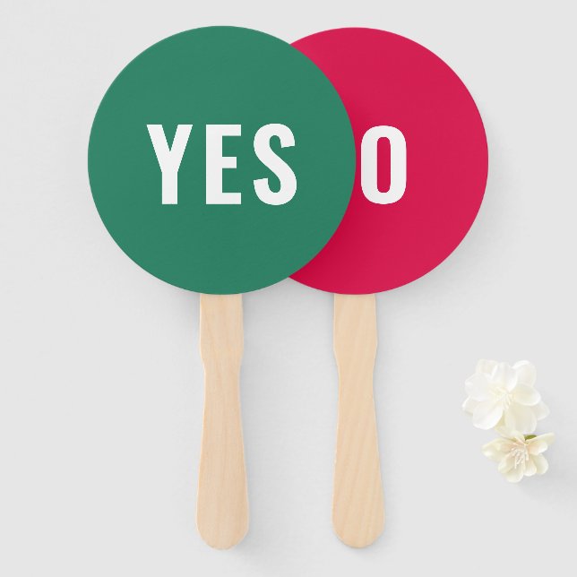 Yes No Game | Modern Bright Red Green Hand Fan (Front and Back)